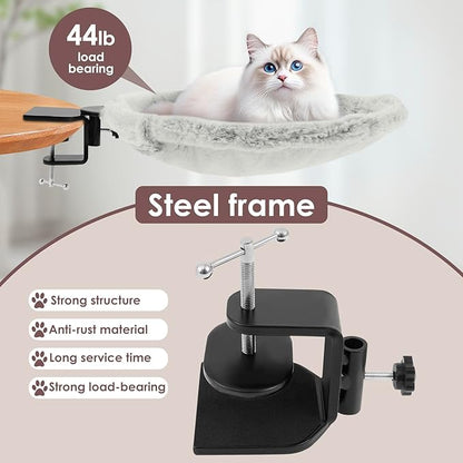 Cat Desk Bed - Cat Hammock for Desk, Soft Fabric, Adjustable Cats Shelf Beds, Easy Installation, Washable Pet Mat, Supports up to 44lbs, Table Clamp Pet Bed Cats Furniture for Kitten