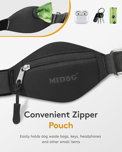 MIDOG Multifunctional Dog Leash Hands Free for Large Dogs - Adjustable Waist Leash with Zipper Pounch& Bungee Cord for Jogging/Running/Walking(4-7FT,Black)