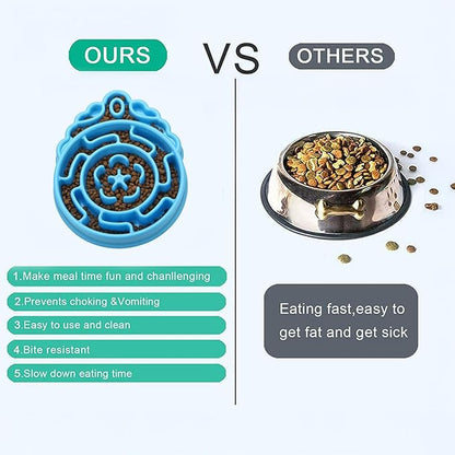 Slow Feeder Dog & Cat Bowl - Interactive Maze Puzzle Dish for Healthy Digestion, Anti-Gulping Food Grade Feede (Blue)