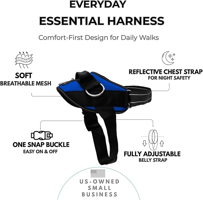 ShawnCo Essential Dog Harness, No-Pull Pet Vest with 3 Leash Clips, No Choke, Reflective, Adjustable and Padded, for Easy Walking and Training for Small, Medium and Large Dogs (Electric Blue,XL)