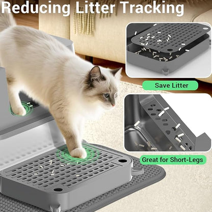 Extra Large Stainless Steel Cat Litter Box - 23.5" x 15.5" x 12" - High Sided Walls for Big Cats, Anti Urine Leakage, Odorless and Easy Cleaning - Foot Pad, Mat, Scoops & Deodorizer - XL Litter Box