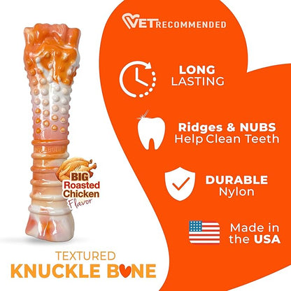 Nylabone 70th Birthday Textured Bone & Braided Bully Stick Alternative Power Chew Toys for Dogs, Tough Dog Toys for Aggressive Chewers, Chicken & Beef Flavor, Large Dogs - Up to 50 lbs, 2 Pack