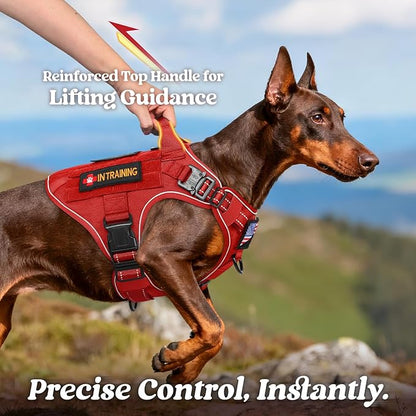rabbitgoo Tactical Dog Harness for Large Dogs, No Pull Upgraded Reflective Heavy Duty Molle Vest with Handle, Adjustable Military Service Dog Vest for Walking Hiking Training, Red, XL