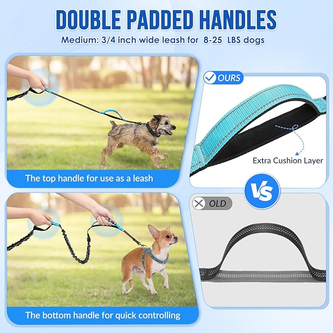 SlowTon Hands Free Dog Leash - with Removable Zipper Pouch, Shock Absorbing Bungee, Dual Handle & Reflective Stitches, Wide Padded Adjustable Waist Leash for Dogs Walking Running (M, for 1 Dog)