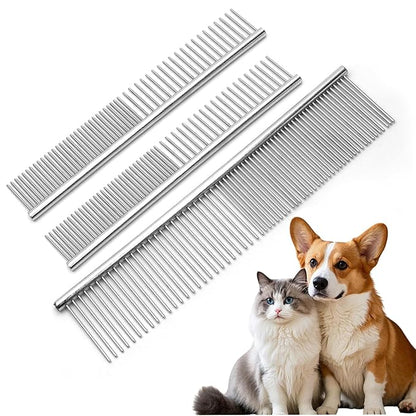 Biaungdo 3 Pcs Dog Grooming Combs Set, Metal Dog Comb for Removing Tangles and Knot, Cat Brush Grooming Tool for Long Haired Pets(7.48 x 1.57 inch & 6.3 x 1.1 inch)