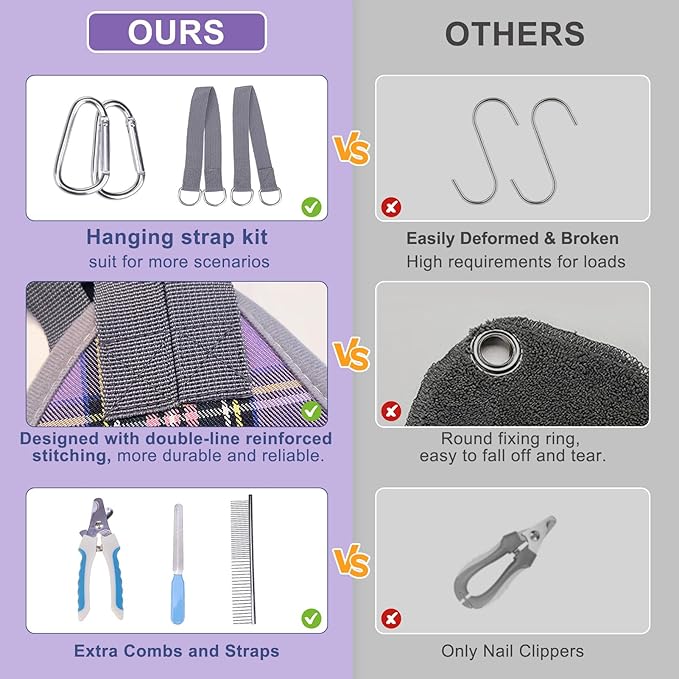 BEAUTYZOO Dog Grooming Hammock for Medium Dogs Cat- Dog Sling for Nail Trimming/Clipping- Dogs Hanging Harness Holder with Thick Fabric Neck Support & Strap Restraint Claw Care, Purple M