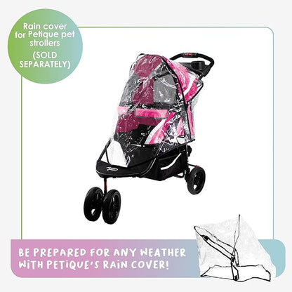 Petique Revolutionary Durable Pet Stroller, Easy Fold, Quality mesh Windows, Large Storage Basket, Secure Cup Holder Tray, Small/Medium Dogs, Cats and Pets, Supports up to 55LBS - Supernova (Pink)