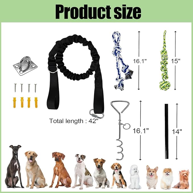 Outdoor Dog Toy Tether with Rope Tug of War, Interactive Exercise Dog Play Tether Pole in Ground Ball Rope Pull Bungee Toy for Small Medium Large Dogs