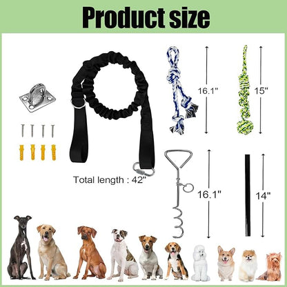 Outdoor Dog Toy Tether with Rope Tug of War, Interactive Exercise Dog Play Tether Pole in Ground Ball Rope Pull Bungee Toy for Small Medium Large Dogs