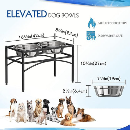 LUEXBOX Dog Bowls, Raised Pet Feeder with Stand, Stainless Steel, 10.5 inch Height, Medium or Large Breeds