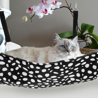 Unomor Double-Sided Cat Hammock Hanging Bed Breathable Cat Sleeping Bed 35x35cm Black and White Dots Medium Indoor Pet Cushion Comfortable Nest