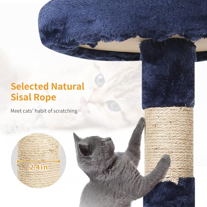 BestPet | 36" Cat Tree Tower | Navy Blue | Sturdy Multi-Level Cat Tree with Plush Condo, Cozy Perch, Sisal Scratching Posts, Hanging Toy and Stable Frame | Easy Assembly | for Kittens & Adult Cats