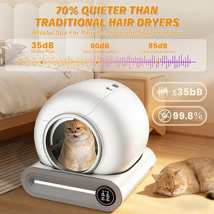 Self Cleaning Cat Litter Box, 65L+ 9 L Extra Large Robot Automatic Litter Box for Multiple Cats, APP Control, Deodorization with 1 Odor Eliminator, 3 Rolls Litters Bags
