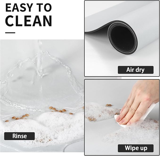 Dog Food Mat - Absorbent Cat Mat for Food and Water, No Stains Pet Feeding Bowl Mat, Easy to Clean Pet Placemats, Quick Dry Dog Water Dispenser Mat for Messy Drinkers | Paw Light Grey 18"x 28"