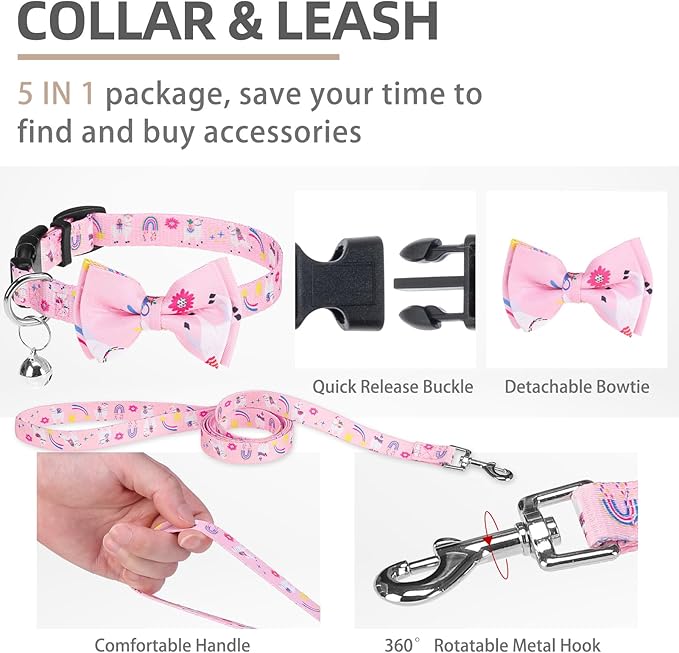 PUPTECK Adjustable Dog Harness Collar and Leash Set, Step in No Pull Pet Harness for Small Medium Dogs Puppy Cats Outdoor Walking, Soft Mesh Padded Reflective Vest Harnesses, Light Pink Alpaca, XS