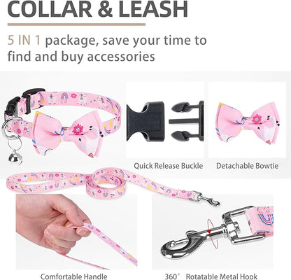 PUPTECK Adjustable Dog Harness Collar and Leash Set, Step in No Pull Pet Harness for Small Medium Dogs Puppy Cats Outdoor Walking, Soft Mesh Padded Reflective Vest Harnesses, Light Pink Alpaca, XS