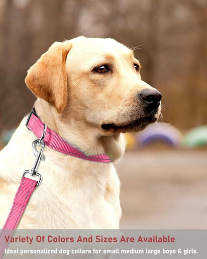 Reflective Dog Collar with Buckle Adjustable Safety Nylon Collars for Small Medium Large Dogs, Light Pink M