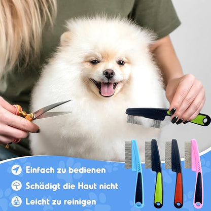 2Pcs Flea Comb for Dogs Cats, Upgrade Multifunctional Pet Comb Pet Hair Removal Flea Comb, Fine Tooth Stainless Cleaning Massage Brush for Dog Cat (Blue)