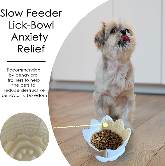 Dog Lick Bowl,Anxiety Relief Slow Feeder Dog Lick Mat Treat Dispenser, Non-Slip Licking Bowl Enrichment Toys for Small Medium Breeds Dogs (Beige, 12x12x7.6CM)