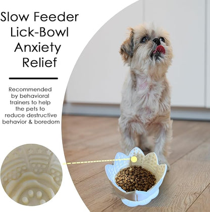 Dog Lick Bowl,Anxiety Relief Slow Feeder Dog Lick Mat Treat Dispenser, Non-Slip Licking Bowl Enrichment Toys for Small Medium Breeds Dogs (Beige, 12x12x7.6CM)