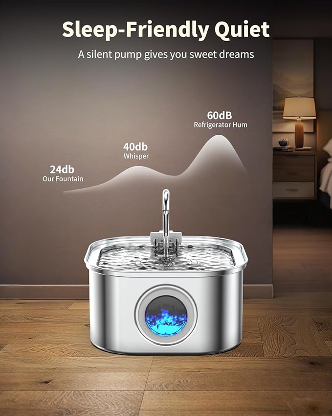 Cat Water Fountain Stainless Steel, 108oz/3.2L Automatic Cat Drinking Fountain, Pet Water Dispenser with Quiet Pump, Suitable for Cats, Dogs and Multi-pet households