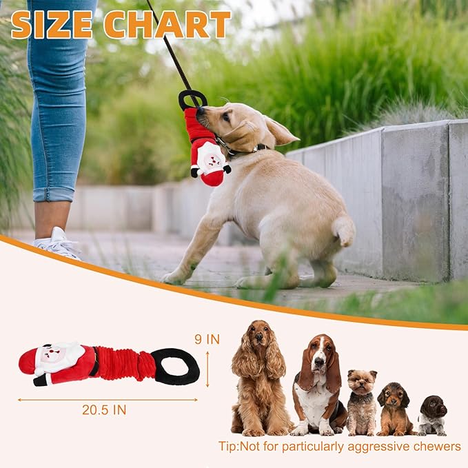 KOOLTAIL Christmas Santa Dog Toys, Tough Plush Dog Chew & Squeaky Toys with Crinkle Paper, Interactive Training & Tug of War Puppy Teething Toy for Indoor Outdoor Play for Small Medium Large Dogs