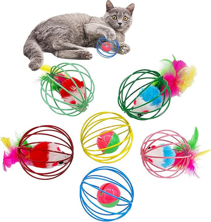 Cat Toys 6 Packs Cat Ball Toys for Indoor Cats and Kittens, Metal Cage Balls with Mice & Bells, Interactive Cat Toys Bell Balls, Mouse Toys, Kitten Toys Promote Physical Exercise