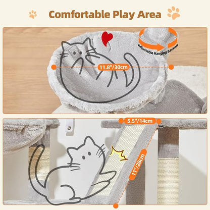 Taoqimiao Cat Tree,38.2-Inch Cat Tower for Indoor Cats,Suitable for Kittens with Luxurious cat condo with Adjustable Baskets and Luxurious Perch Light Gray MS029SW