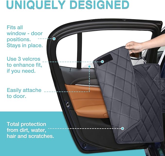 Back Seat Extender for Dogs + 2 Dog Seat Belts, Waterproof Heavy Duty Hard Bottom Car Seat Cover for Dogs with Door Protector Cover & Mesh Window | Dog Hammock for Car Pet Seat Protector for Car/Suv