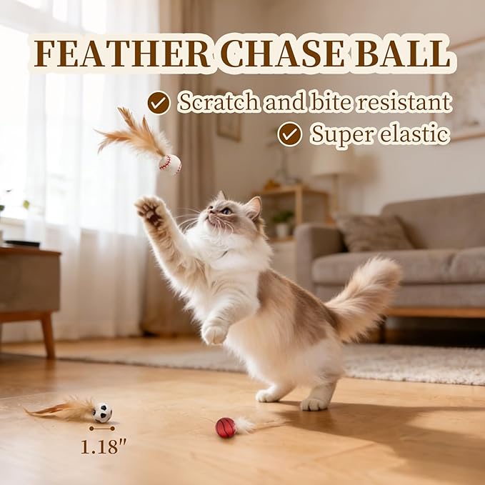 Cat Toys for Indoor Cats, a Set of 32 Interactive cat Toys, Including Colorful Springs, Squeaky Balls, Rainbow Balls, Feather Bouncy Balls, Bell Balls, and Many Other Kitten Toys.