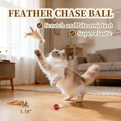 Cat Toys for Indoor Cats, a Set of 32 Interactive cat Toys, Including Colorful Springs, Squeaky Balls, Rainbow Balls, Feather Bouncy Balls, Bell Balls, and Many Other Kitten Toys.