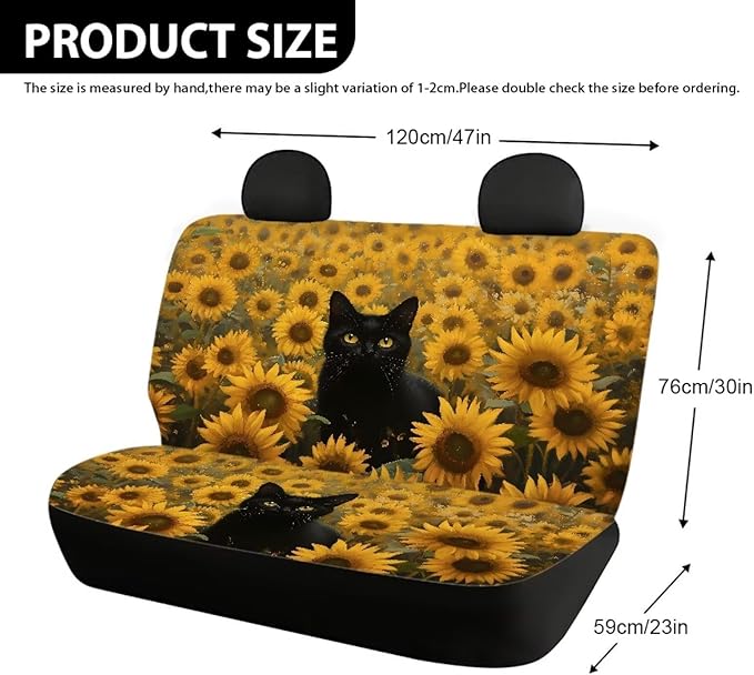 AFPANQZ Black Cat Sunflower Car Rear Seat Covers Set Universal Fabric Cloth Car Seat Cover Automatic Backseat Protector Fit SUV Truck Van Dog Back Seats Protection Dust-Proof Washable
