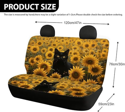 AFPANQZ Black Cat Sunflower Car Rear Seat Covers Set Universal Fabric Cloth Car Seat Cover Automatic Backseat Protector Fit SUV Truck Van Dog Back Seats Protection Dust-Proof Washable