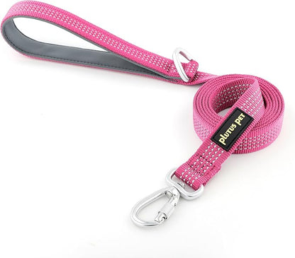 Plutus Pet Heavy Duty Dog Leash with Lockable Aluminum Carabiner, 4/6 Feet Long, Double-Sided Reflective Nylon, Padded Handle, for Puppy, Small, Medium and Large Dogs (Pink, 1" x 6')