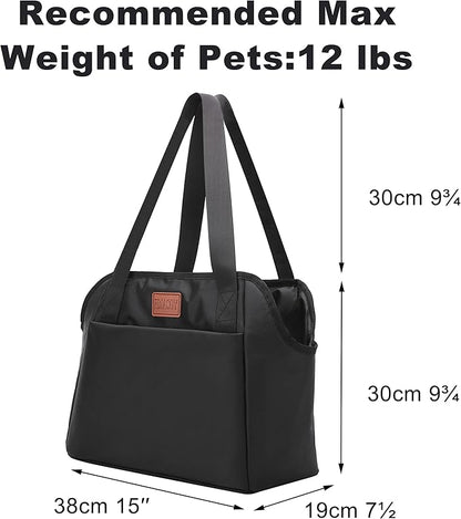 FDJASGY Dog Purse Carrier with Pocket and Safety Tether,Soft-Sided Small Dog Carrier for Small Medium Pet Outdoor Shopping Tote Bag Black