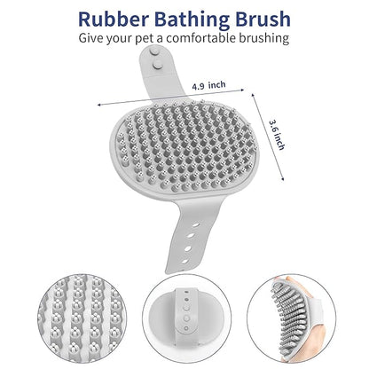 Dog Brush Grooming Kit 5 PCS - Self Cleaning Slicker Brush for Shedding Short Long Haired Dogs & Cats, Includes Pet Comb, Flea Comb, Bath Brush, Undercoat Rake - Complete Fur Care Set - Gray