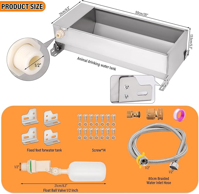 Automatic Livestock Water Trough, Animal Drinking Water Bowl Dispenser with Float Valve Kit, Self Filling Water Trough for Dogs Large Capacity Dog Waterer for Horse,Goat,Pig,Dog, Sheep
