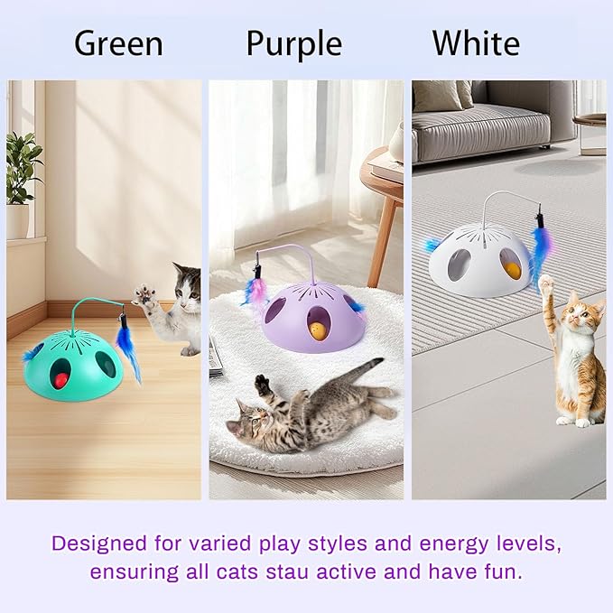 Cat Toys 3in1 Automatic Interactive Cat Toy for Indoor Cats,Interactive Kitten Toy, Fluttering Feather, Track Balls, Rotating Track Feather Enrichment Kitty Toys(Green)