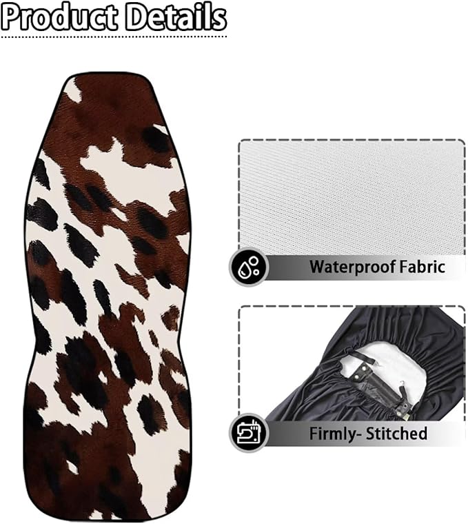 Brown Cow Print Car Front Seat Covers Waterproof Car Seat Cover for Front Seat Set of 2 Removable Automotive Accessories Elastic Fabrics Universal Fit Most Cars,SUV, Trucks
