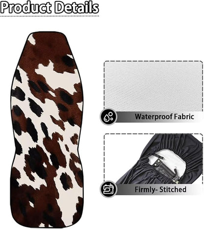Brown Cow Print Car Front Seat Covers Waterproof Car Seat Cover for Front Seat Set of 2 Removable Automotive Accessories Elastic Fabrics Universal Fit Most Cars,SUV, Trucks