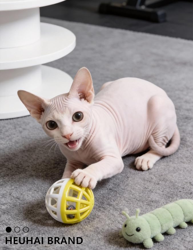 6Pcs Cat Toys Indoor for Bored Cats Kittens - 4 Bell Balls 2 Glitter Plush Balls Interactive Self Play Pet Toys (1.5'')