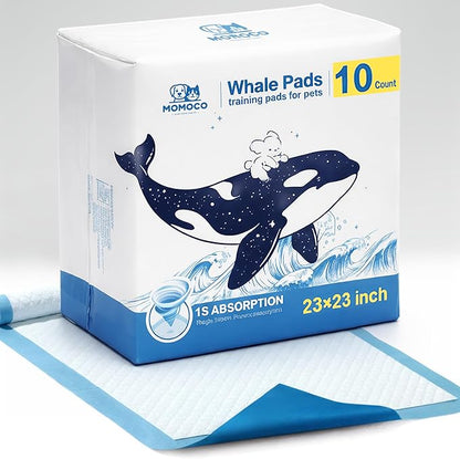 MoMoCo Whale Pads Puppy Pads 10 Pack, Portable Travel Dog Pee Pads, Ultra Absorbent & Leak-Proof, Ideal for Trips, Car, Hotel & Emergency Use