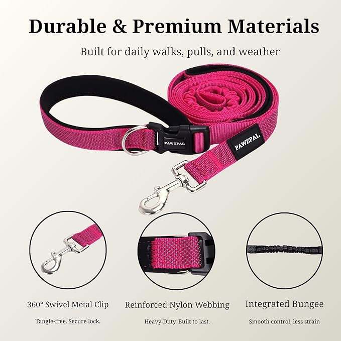 8FT-10FT Hands Free Dog Leash - Adjustable Waist/Crossbody 2-in-1 Belt with Shock-Absorbing, Traffic Handle & Reflective for Hiking, Canicross & Active Lifestyles (Hot Pink)