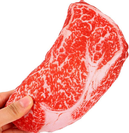balacoo Realistic Steak Dog Chew Toy with Squeaky Sound Soft Oxford Cloth Interactive Pet Toy for Teeth Grinding and Chewing 7 Inch Durable Puppy Plaything