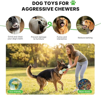 Knot Dog Bone Chew Toy with Squeaky Ball - Glow in The Dark Interactive Dog Chew Toy, Rope Toy for Small, Medium and Large Dogs, Teeth Cleaning and Boredom Relief