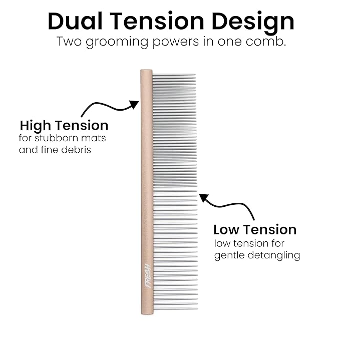 Fresh Ultra Half & Half Metal Pet Comb, Oval Aluminum Handle, Metal Grooming Comb for Dogs, 7.5"