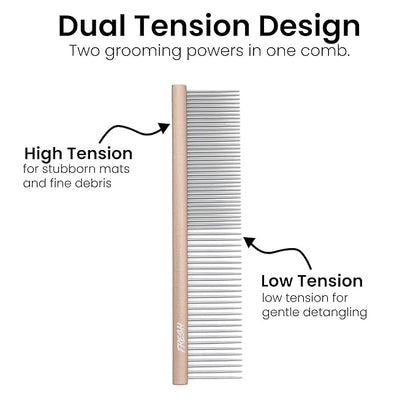 Fresh Ultra Half & Half Metal Pet Comb, Oval Aluminum Handle, Metal Grooming Comb for Dogs, 7.5"