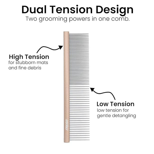 Fresh Ultra Half & Half Metal Pet Comb, Oval Aluminum Handle, Metal Grooming Comb for Dogs, 7.5"