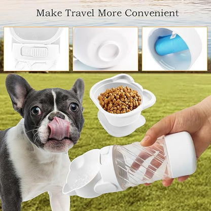 Pet Water Bottle for Dogs,Portable Dog Water Bowl Dispenser,Leak Proof Puppy Travel Bottle with Food Container for Outdoor Walking Hiking (19 OZ,White)