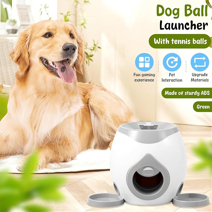 Dog Ball Launcher, Interactive Dog Training Toy, Tennis Ball Reward Machine with Automatic Treat Dispenser, Puppy Balls Thrower Machine, Training Automatic Feeder for Small and Medium Dogs (Gray)